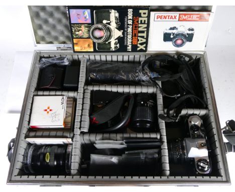 A Pentax ME Super X2 35mm camera, with Vivitar &amp; Pentax lenses, filters and instruction manual in a fitted flight case. 