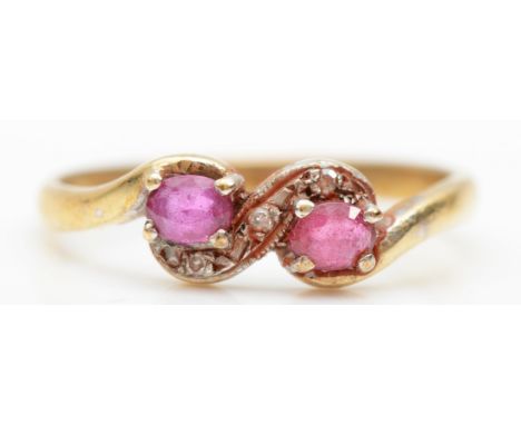 A 9ct ruby and diamond dress ring, O-P, 1.7gm 