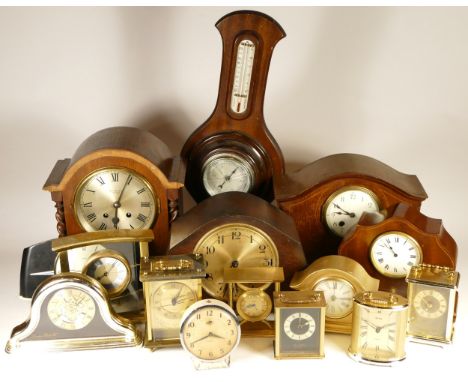 A collection of mid 20th century and later clocks, to include mantel clocks, carriage clocks, desk clocks, wall clocks and ba