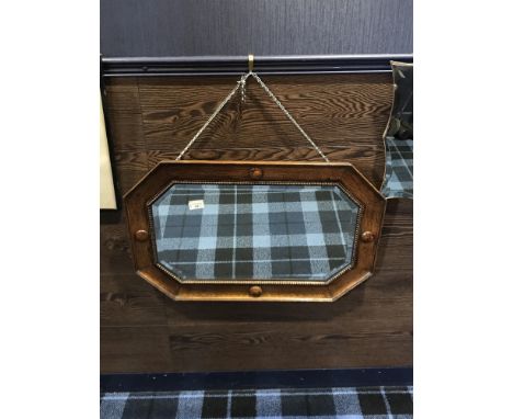OAK FRAMED WALL MIRROR, along with an etching by Walter Towers