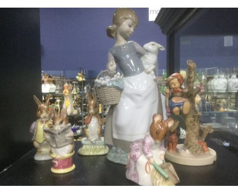 LOT OF CERAMIC ANIMAL FIGURES, including Beatrix Potter, Hummel and Lladro examples