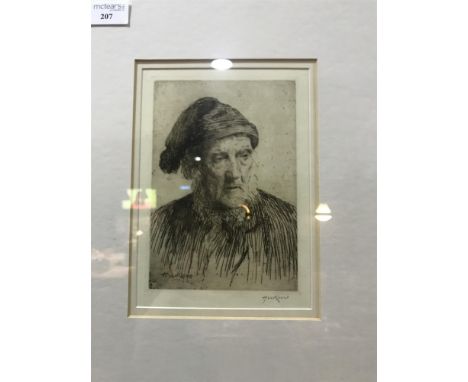 HENRY WRIGHT KERR, THE WEAVES, etching, signed in pencil 17cm x 12cm mounted, framed and under glass