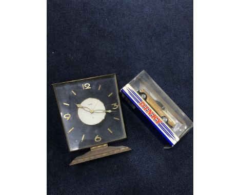 LOT OF COLLECTABLES, comprising a pair of binoculars, a Swiza mantel clock, a Dinky car, etc.