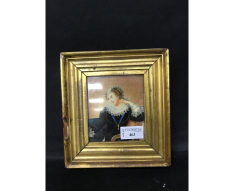 VICTORIAN PORTRAIT MINIATURE OF ELIZA BARTON, within a gilt frame and under glass, 9.5cm x 11cm