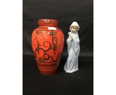 NAO FIGURE OF A GIRL PRAYING, along with an Flora Holland orange ceramic vase