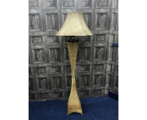 WICKER FLOOR LAMP, along with a pair of similar table lamps