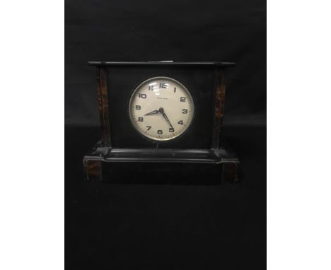 VICTORIAN MANTEL CLOCK, in a black slate case