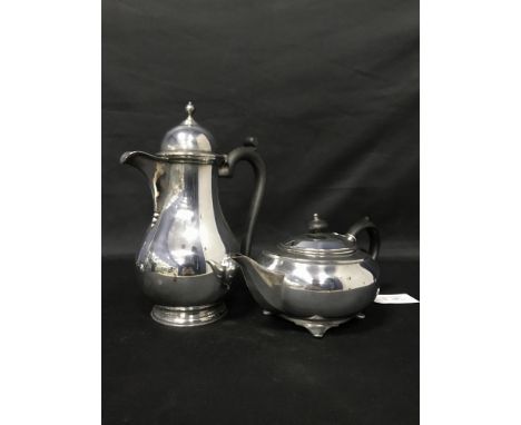 SILVER PLATED TEA AND COFFEE SERVICE, comprising a teapot, two coffee pots, cream and sugar; along with a Victorian teapot, a