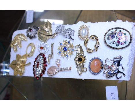 A selection of assorted vintage brooches 