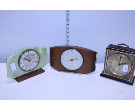 Three assorted vintage mantle clocks including Smiths and Metamec 