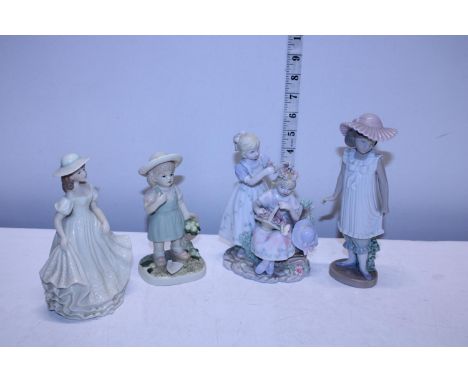 Four assorted ceramic figurines including Nao and Regal 