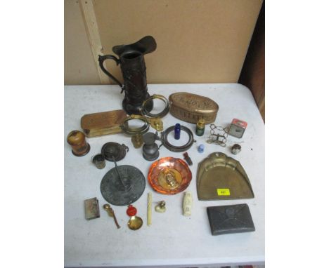 An interesting mixed lot o include a brass sundial, gilt metal and brass boxes and other items 