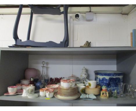 A mixed lot of ceramics and glassware to include a reproduction blue and white footbath, Royal Worcester part coffee set, Cra
