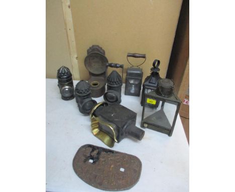 A group of 19th century and later lamps to include a Perko boat signal lamp by the Perkins Marine and hardware Company, along
