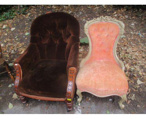 Two Victorian chairs to include an oak framed button back armchair 