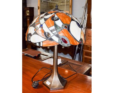 A Tiffany style table lamp, the shade embellished with cabouchons, 59cm