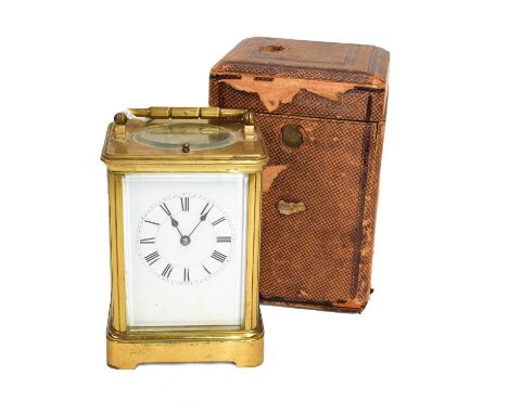 A French brass striking and repeating carriage clock with fitted travelling case, circa 1890Condition report: Brass surfaces 