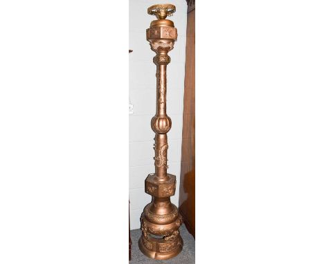 A Japenese Meiji period censor stand, later converted to an oil lamp and painted, overall height 192cm