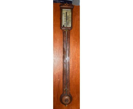 An early 19th century mahogany stick barometer, signed M. Pedragly of Rochdale (af)