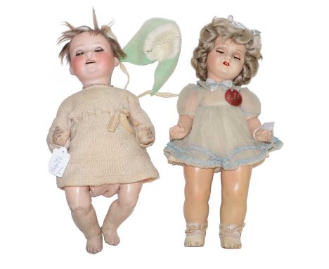 Heubach Koppelsdorf, 300 bisque socket head doll on composition bent limb body, and a 1930's composition doll in original dre