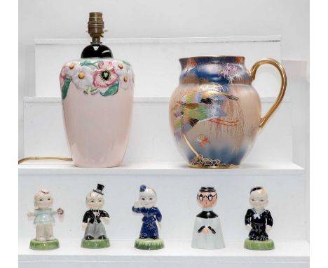 A Carltonware Art Deco jug decorated in the Sketching Bird pattern, together with three pieces of Carltonware Rouge Royale po