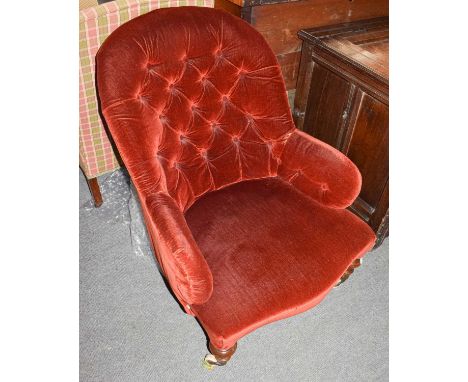A Victorian button upholstered chair, together with a Victorian nursing chair (2)Condition report: Button chair, 69cm by 87cm