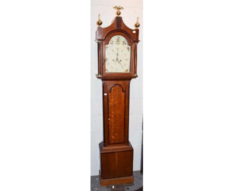 A Georgian oak eight-day longcase clock with painted arch dial, incorporating date chapter and subsidiary seconds