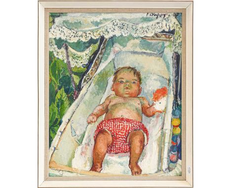 Thea Dupays (20th century), Portrait of a baby, signed and indistinctly dated, oil on canvas, 68cm by 55cm