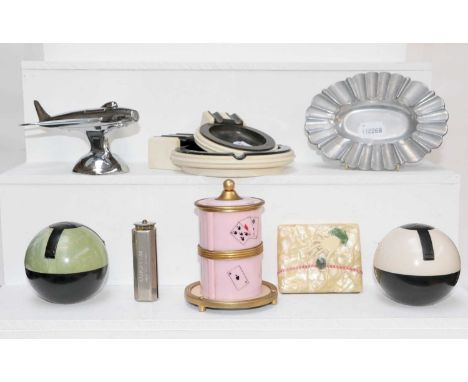 Quantity of smoking paraphernalia inc Ronson aeroplane lighter, two Bakelite cigarette dispensers etcCondition report: The pl