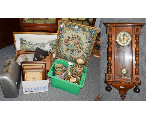 A walnut Vienna style wall clock; Graham Carver, 'Evening Light Buttermer Cumbria', signed watercolour; Elisabeth Clarke 'St 