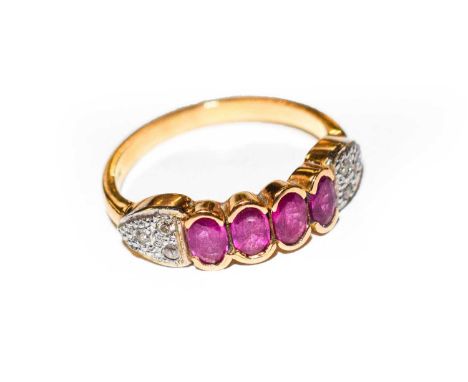 A synthetic ruby and diamond ring, stamped ‘18K’, finger size N