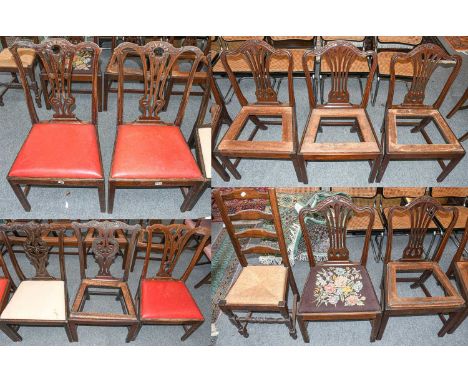 Eleven chairs comprising, a set of five 19th century carved mahogany examples, a pair of Georgian chairs, three single Georgi