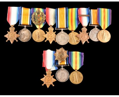 Four Great War Medal Trios, Army Service Corps to: 1. SS-492 Private C. Moonie A.S.C. a 1914 Mons Star, the British War Medal