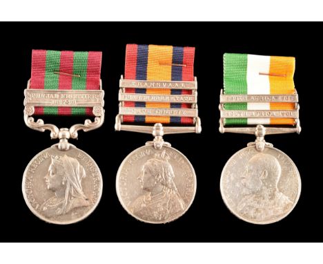 An India and Boer War medal trio to: 1491 Corporal Arthur Booth, 1st / 2nd Battalion, Somerset Light Infantry. Comprising an 
