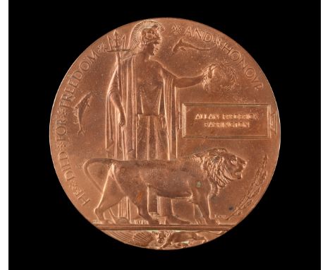A Great War Memorial Plaque to: Allan Frederick Barrington, with photocopy George V letter, in card envelope.  Possibly  Lanc
