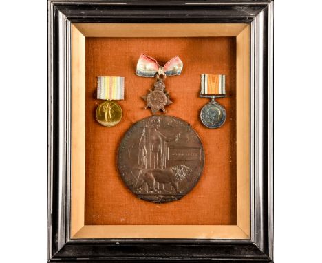 A Great War medal trio and Memorial plaque to:&nbsp;George Fisher, Army Bearer Corps. Comprising: a 1914-15 Star; the British