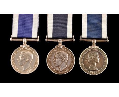 Naval Long Service and Good Conduct Medal, three medals to:  1. K.61383J. H. Richards, Acting Leading Stoker, H.M.S. Pembroke
