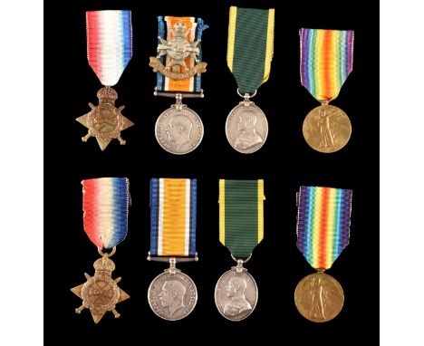 Two Great War Four Medal groups, comprising the 1914-15 Star, the British War Medal, the Victory Medal and the Territorial Ef