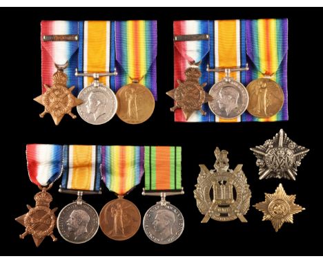Three Great War Medal Trios to: 1. 3469 Private John Romayne, Irish Guards,&nbsp;a 1914 Mons Star (unnamed) the British War M