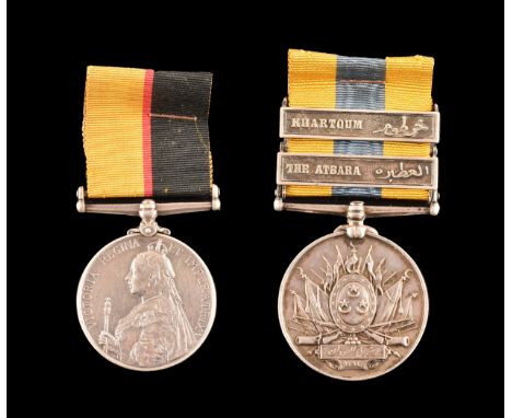 A Sudan Campaign medal pair awarded to: 4149 Private. J. R. (H) Bodham 1st Battalion, Lincolnshire Regiment. Comprising: a Qu