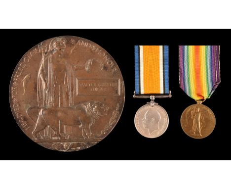 A Great War Medal pair and Memorial Plaque to: L.14573 Gunner Walter Chester Turner, Royal Field Artillery. Comprising a Brit