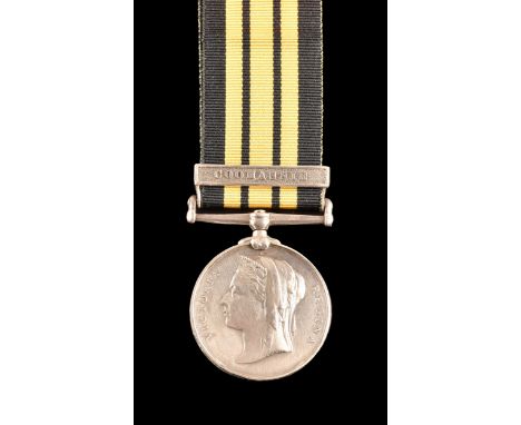 An Ashantee Medal, Gold Coast 1873-74 campaign, 1 clasp, Coomassie, awarded to 1747 Private Kenneth Stewart, Piper, 42nd Roya