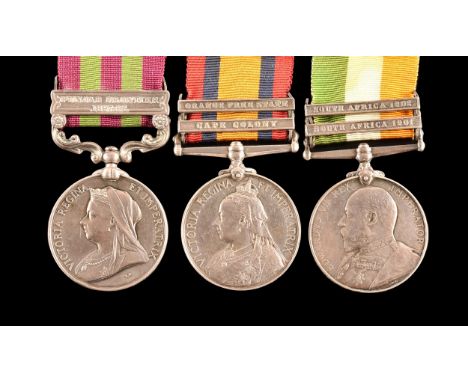 A Boer War Medal trio awarded to: 3921 Private J. Wightman, 1st / 2nd Battalion Highland Light Infantry. Comprising: India Ge