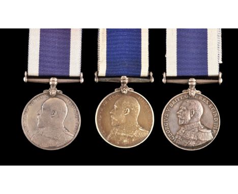 Naval Long Service and Good Conduct Medal, three medals to:  1. 186623 James Buchanan, Sailmaker, HMS Pembroke, Royal Navy.  