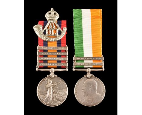 A Boer War medal pair awarded to:&nbsp;6242 Corporal J. Moran, Durham Light Infantry. Comprising: a Queen’s South Africa meda