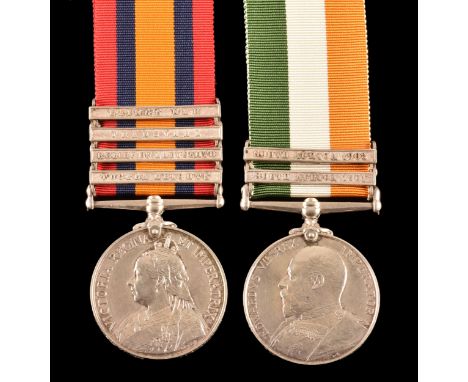 A Boer War medal pair awarded to: (3691 Private. T. Haffey, Durham Light Infantry. Comprising: a Queen’s South Africa medal w