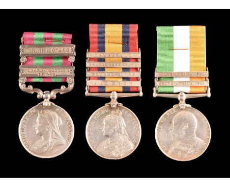 An India and Boer War Medal trio awarded to: 2560 Sergeant. W. H. Owens, 2nd Battalion, King's Own Yorkshire Light Infantry. 