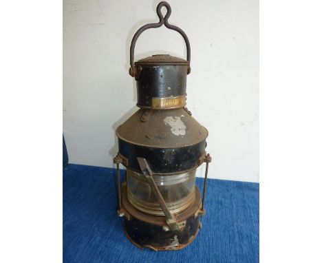VINTAGE SHIP'S ANCHOR LIGHT WITH BRASS PLATE 'REST &amp; LLOYD LTD.' PATT. 5902 DATED 1948