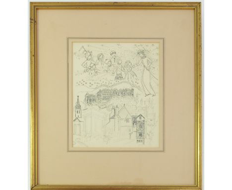 SKETCH DEPICTING BUILDINGS AND CHILDREN, POSSIBLY A BOOK ILLUSTRATION,  LABELLED VERSO JESSIE M KING ON ABBOT AND HOLDER GALL