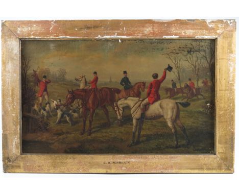 E.B.HERBERTE, A SET OF 4 OILS ON CANVAS EACH DEPICTING HUNTING SCENES, APPROX. 50 X 30 cm